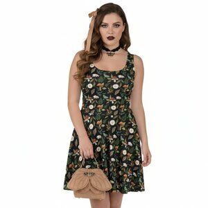 Dark Cottagecore Mushroom Moth Print Fit & Flare Dress